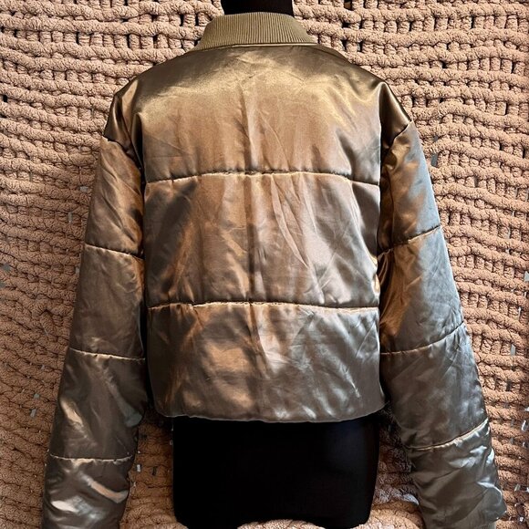 Asos Green Satin Look Woman's Cropped Bomber Jacket Size 14 - Picture 9 of 14